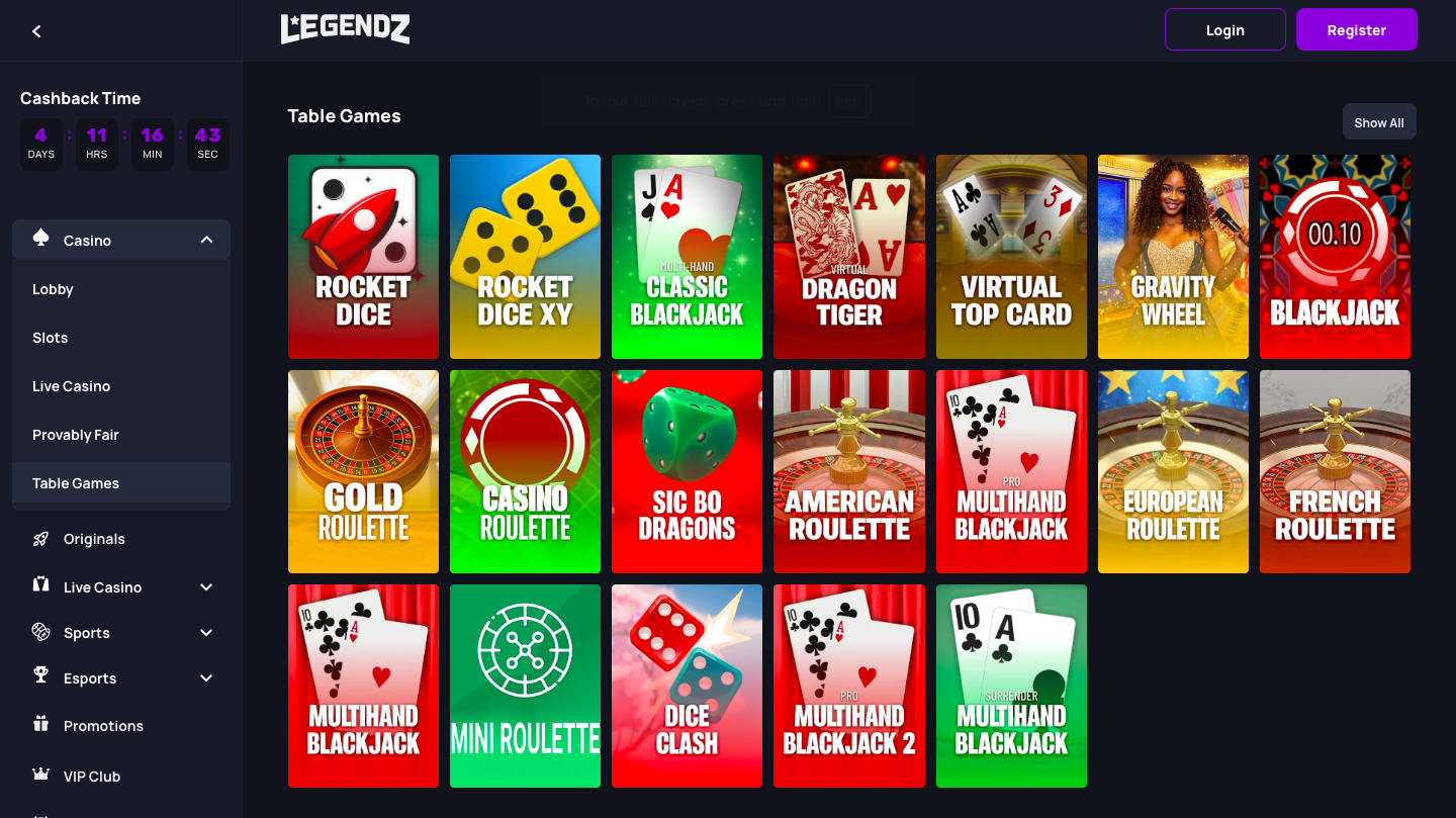 Legendz.io table games